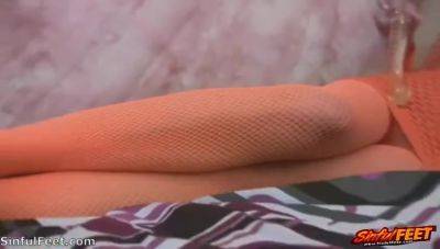 foot fetish - Chloe James Rubs One Out In Orange Fishnets - hotmovs.com