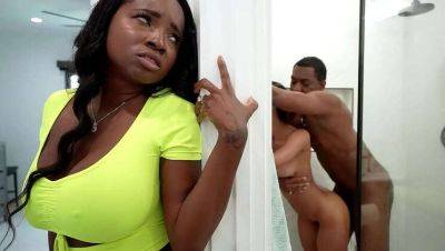 Naomi Foxxx - Jonathan Jordan - Eden West - Ebony stepmom catches stepdaughter and boyfriend in shower for steamy threesome - xxxfiles.com - Jamaica
