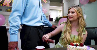 Blonde girl tries boyfriend's dad for loud sex during birthday party - xbabe.com